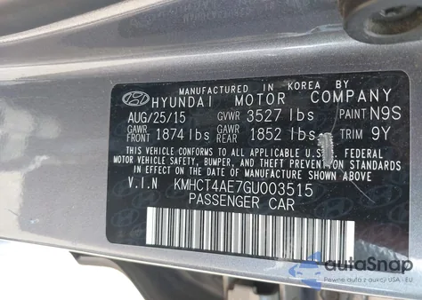 2016 Hyundai Accent Se from USA, damaged, VIN KMHCT4AE7GU003515